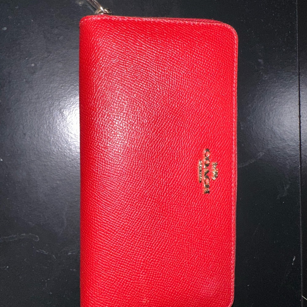 Coach Vibrant Red Leather Zip Wallet